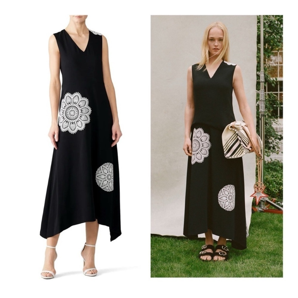 Tory Burch Dress Black Embroidered Lace Applique Resort Collection Sleeveless 0